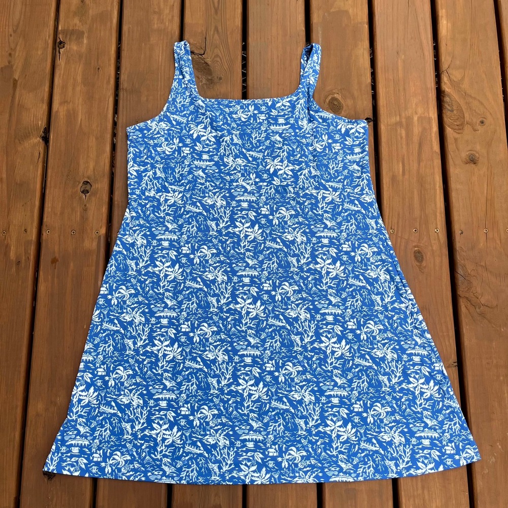Columbia PFG Dress Tank Freezer II Cooling Blue Tropical Print Plus Size 1X
